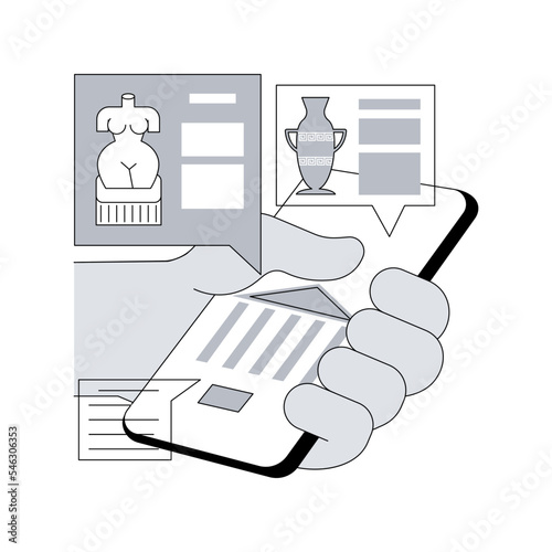 Online museum tours abstract concept vector illustration. Free virtual gallery tour, online exhibition, social distance, stay home, art therapy, leisure time, audio guide abstract metaphor.