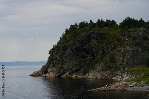 Scenic view of Korsvika cliff in Trondheim, fjord Trondheim in the daylight in Norway
