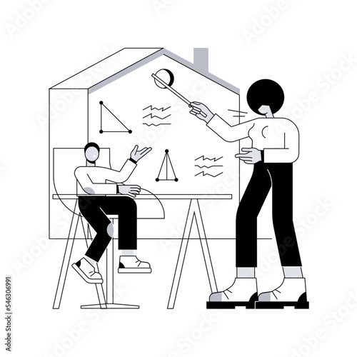 Home-school your kids abstract concept vector illustration. Distance learning, remote home education, structured school program, parents help kids study during quarantine abstract metaphor. photo