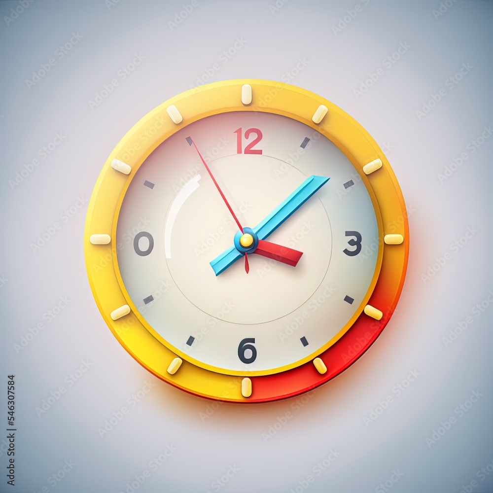 Round clock. 3d 2r illustrated icon. Cartoon minimal style. Time keeping , measurement of time, time management and deadline concept. Round clock. 3d 2r illustrated icon. Cartoon minimal style. Time keeping , measurement of time, time management and deadline concept.