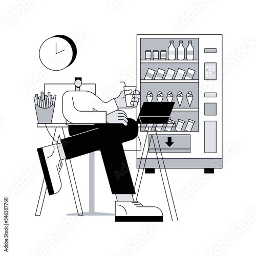 Snacking non-stop abstract concept vector illustration. Mindless snacking, junk food, non-stop eating while working, reduce cholesterol use, diet and nutrition, addictive habit abstract metaphor.