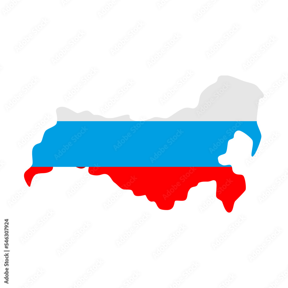 Fototapeta premium Outline of the Russian Federation in colors of national flag. National symbol of Russia vector illustration. on white background. Traveling, culture concept
