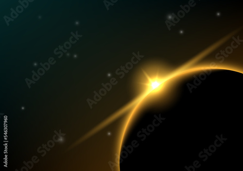 Planet and flare in outer space background. Vector illustration.