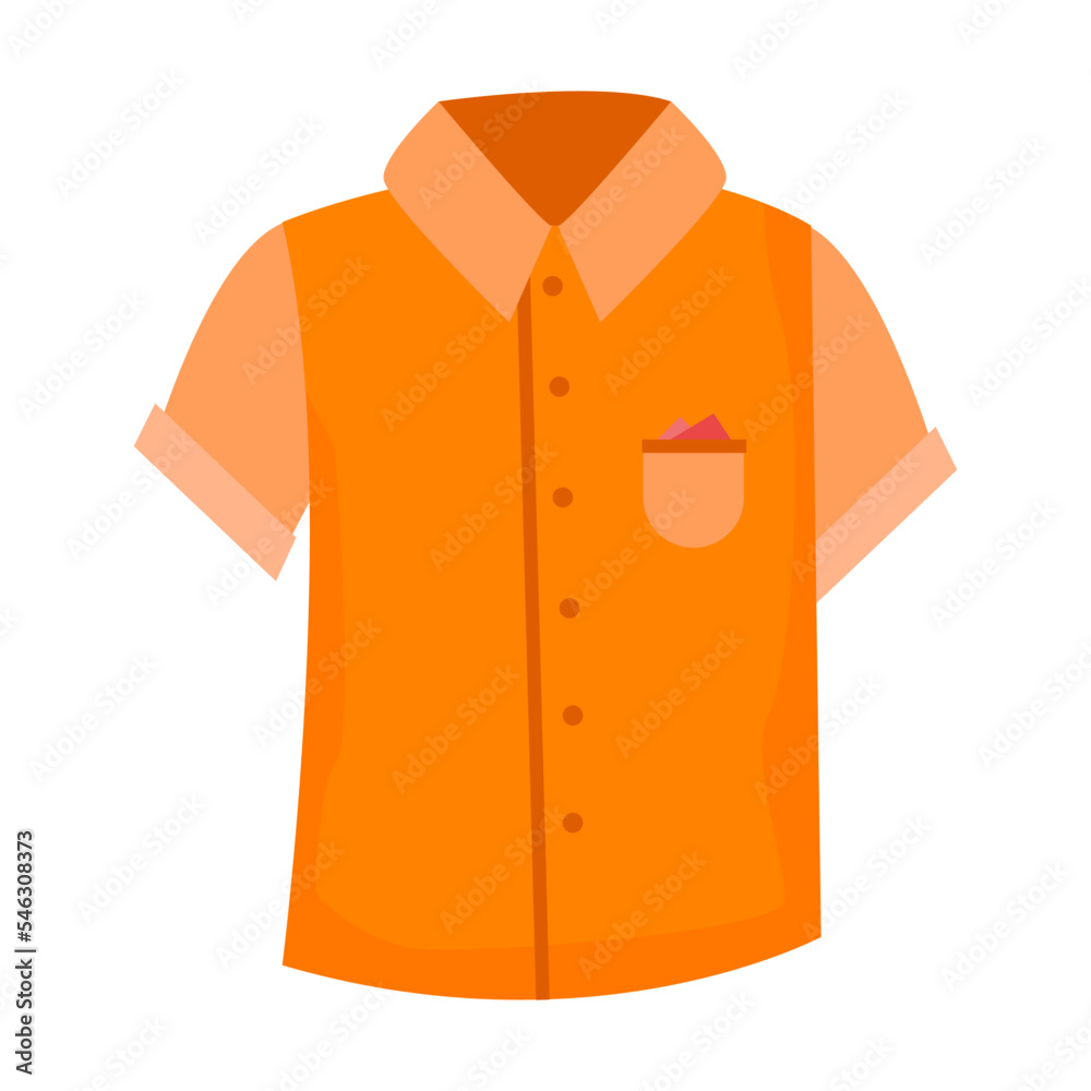 Orange shirt for male child, summer or spring clothes isolated on white background. Casual and formal clothes for boys vector illustration.Fashion, clothing concept Orange shirt for male child, summer or spring clothes isolated on white background. Casual and formal clothes for boys vector illustration.Fashion, clothing concept
