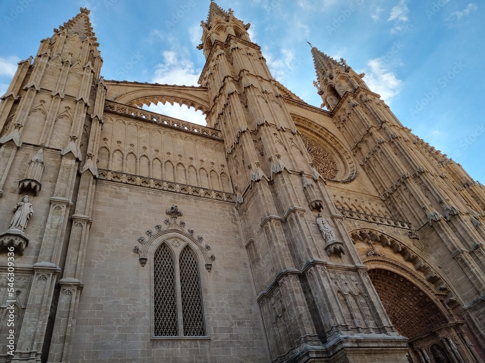 Side view of towers of the cathedral la Seu of Palma de Mallorca in Spain
