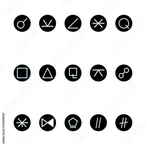 ASPECTS zodiac horoscope thin line label linear design esoteric stylized elements symbols signs. Vector illustration icons