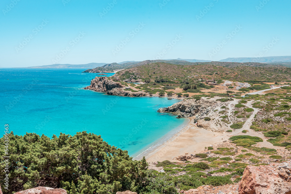 itanos beach, crete island, greece: beautiful sandy coast with natural environment near the cretan city of Sitia 