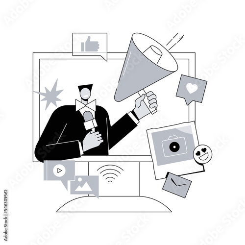 Social media news and tips abstract concept vector illustration. Social media marketing, algorithm news, promote profile, engagement tips, latest updates, content advice abstract metaphor.