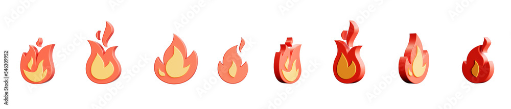 3d fire icons on transparent background. Minimal design 3D rendering illustration. 3d fire icons on transparent background. Minimal design 3D rendering illustration.