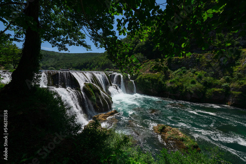 Beautiful river waterfall landscape nature in summer clear water and forest. 