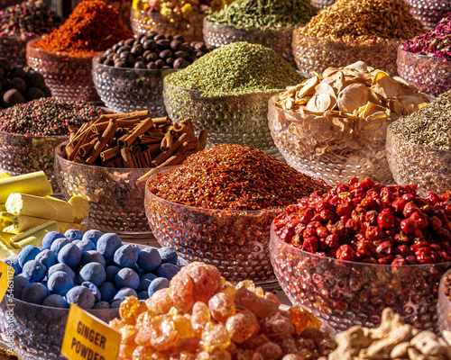 Fototapeta Naklejka Na Ścianę i Meble -  Spices in Dubai Spice Souk. The Spice Souk is located in Deira, in eastern Dubai, and is adjacent to the Dubai Gold Souk.