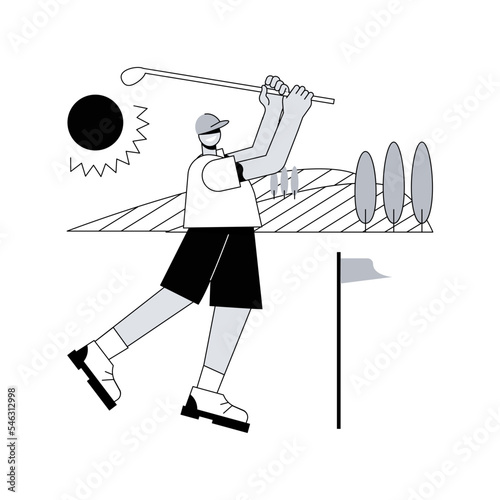 Golf abstract concept vector illustration. Mini golf world championship, outdoor recreation, country club tournament, rent equipment, personal training service, active lifestyle abstract metaphor.