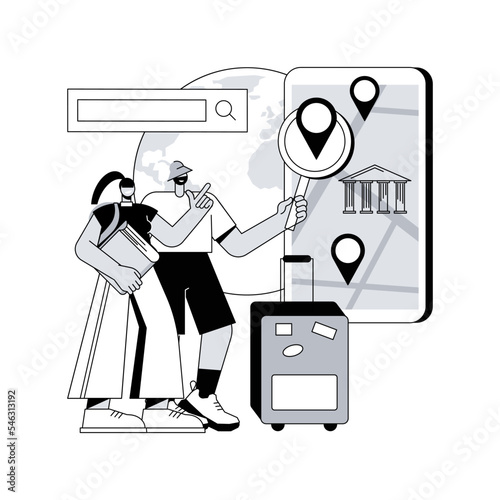 Smart tourism system abstract concept vector illustration. Digital technology, smart tour guide system, travel experience, intelligent guide, beacon device, information points abstract metaphor.