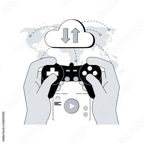 Cloud gaming abstract concept vector illustration. Gaming on demand, video and file streaming, cloud technology, various devices game, online platform, AI gaming solution abstract metaphor.