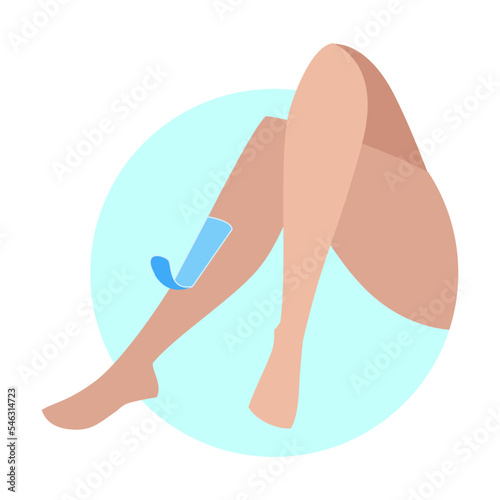 Tape hair removal. Way of hair removal. Cartoon vector illustration. Legs and epilation. Cosmetology, beauty salon, hair concept