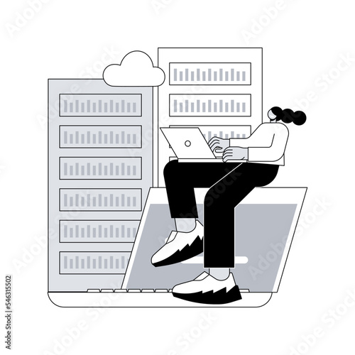 Data center abstract concept vector illustration. Colocation data center, centralized computer system, remote storage, database networking, supercomputer, central server abstract metaphor.