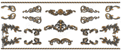a set of bicolored grey and golden antique retro style design ornaments and embellishments