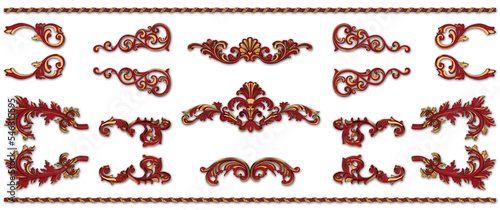 a set of bicolored red and golden antique retro style design ornaments and embellishments