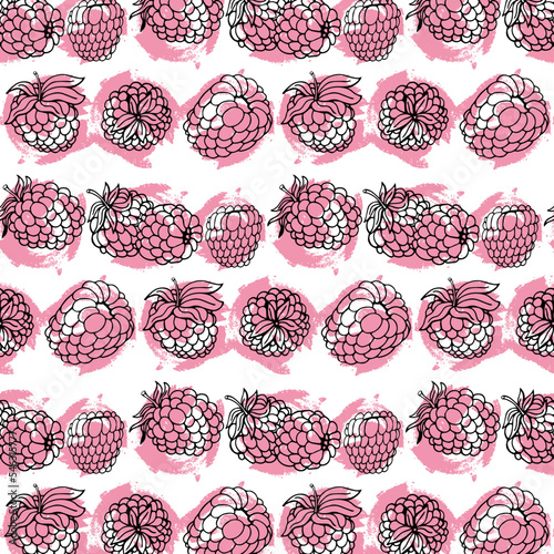 Seamless ornament with raspberries in a linear fashion