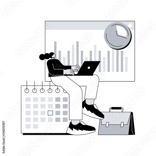 Time and attendance tracking system abstract concept vector illustration. Attendance time tracking clock, interactive system, management app, employee monitoring software abstract metaphor.