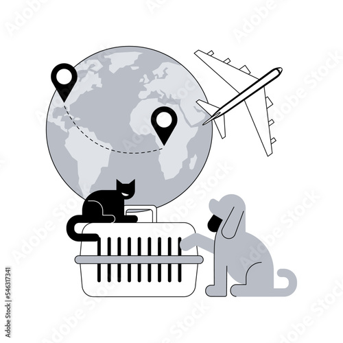 Transport of animals abstract concept vector illustration. Animal transport, inside plastic cage, horses in transit, truck trailer on countryside, flock of sheep, slaughterhouse abstract metaphor.