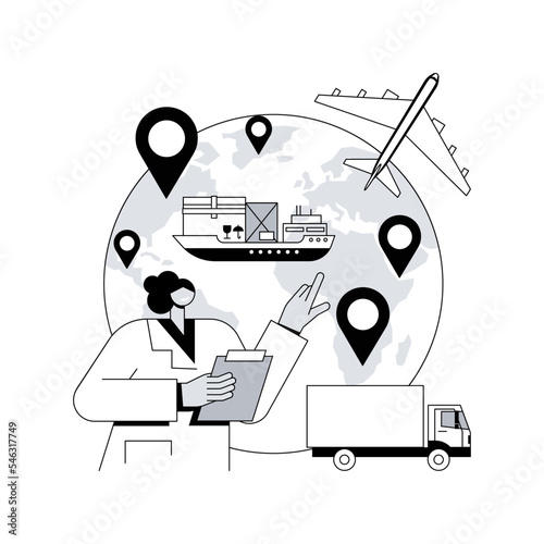 Global transportation system abstract concept vector illustration. Worldwide logistics, international delivery service, global freight tracking software, transportation business abstract metaphor.