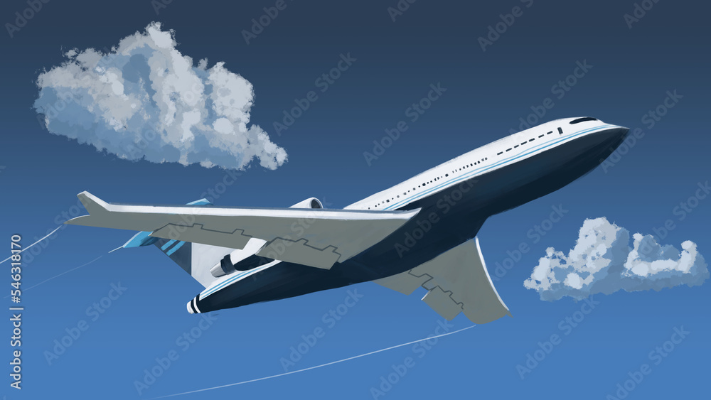 Obraz premium The plane is landing on a clear summer day , Illustration , digital art style