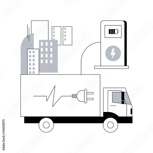 Electric trucks abstract concept vector illustration. Eco-friendly logistics, modern transportation, electric engine, battery powered truck, sustainable cargo delivery vehicle abstract metaphor.