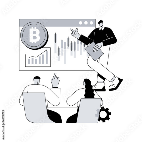 Cryptocurrency trading courses abstract concept vector illustration. Crypto trade academy, smart contracts, digital tokens and blockchain technology, setup and strategy, ICO abstract metaphor.