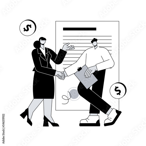 Bill of sale abstract concept vector illustration. Written selling legal document, transfer ownership of goods, execution of a sales contract, security bill, third party purchase abstract metaphor.