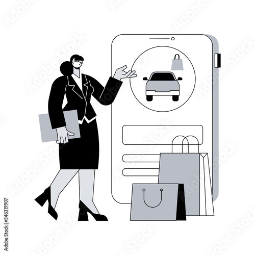 Place your curbside pickup order online abstract concept vector illustration. Safe grocery pick-up, quickservice customer, social distance, contactless pickup, pay order ahead abstract metaphor.