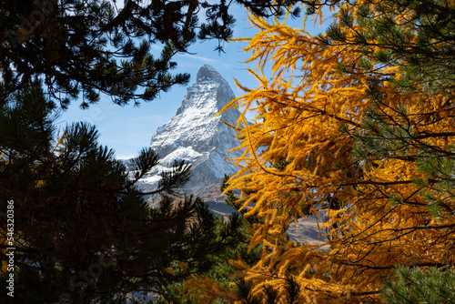 Beautiful landscape view with Matterhorn in Autumn at Zermatt Switzerland. photo