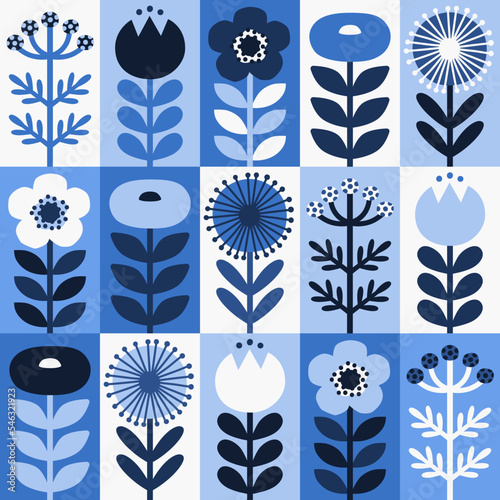 Scandinavian style floral rectangular winter pattern. Part one.