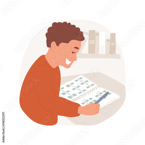 Study number system isolated cartoon vector illustration. Student writes calculation in notebook, add simple fractions, subtraction of decimals, number system in middle school vector cartoon.