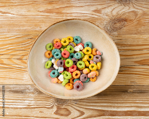 Colorful Breakfast Rings Pile, Fruit Loops, Fruity Cereal Rings, Colorful Corn Cereals