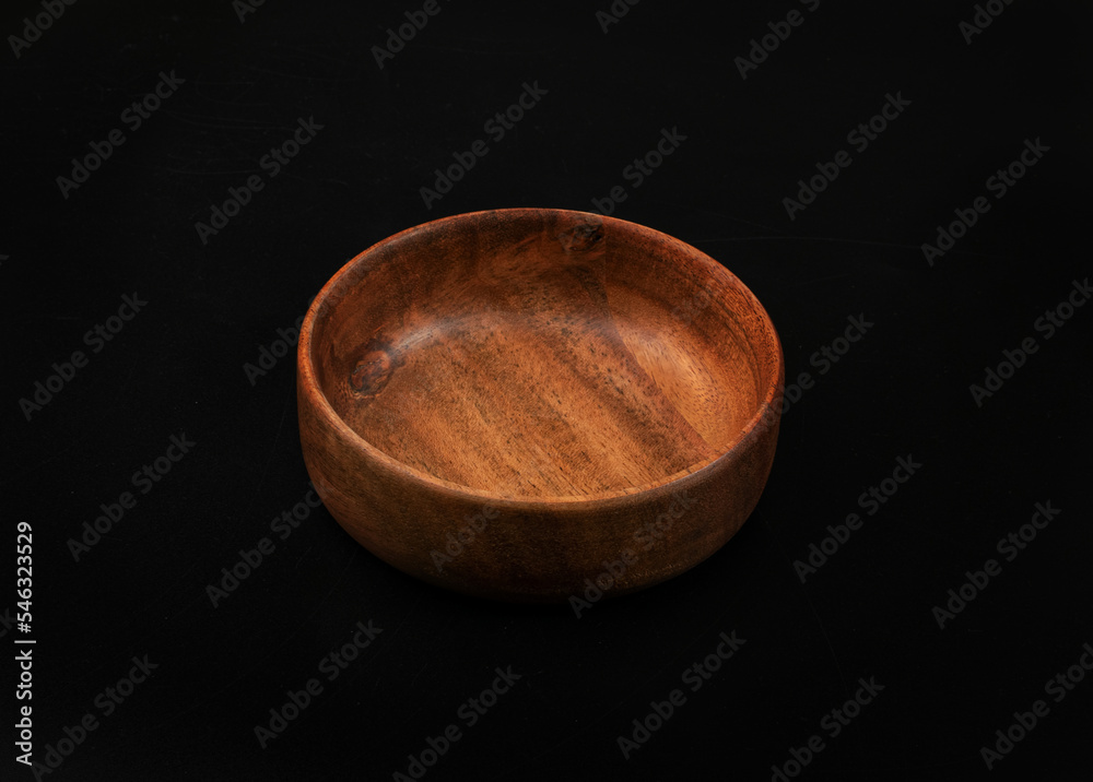 Empty Wood Bowl Isolated, Wooden Bowl on Black Background, Rustic Mock Up Empty Wood Bowl Isolated, Wooden Bowl on Black Background, Rustic Mock Up