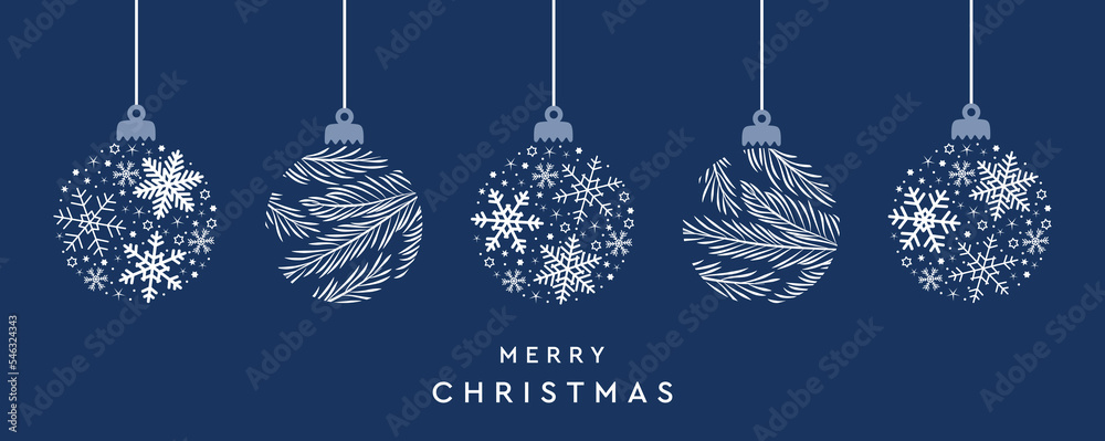 merry christmas card with hanging ball decoration - obrazy, fototapety, plakaty 