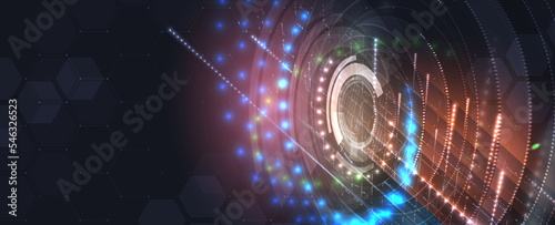 Quantum processing. Deep learning artificial intelligence. Future new technology  for business or science presentation