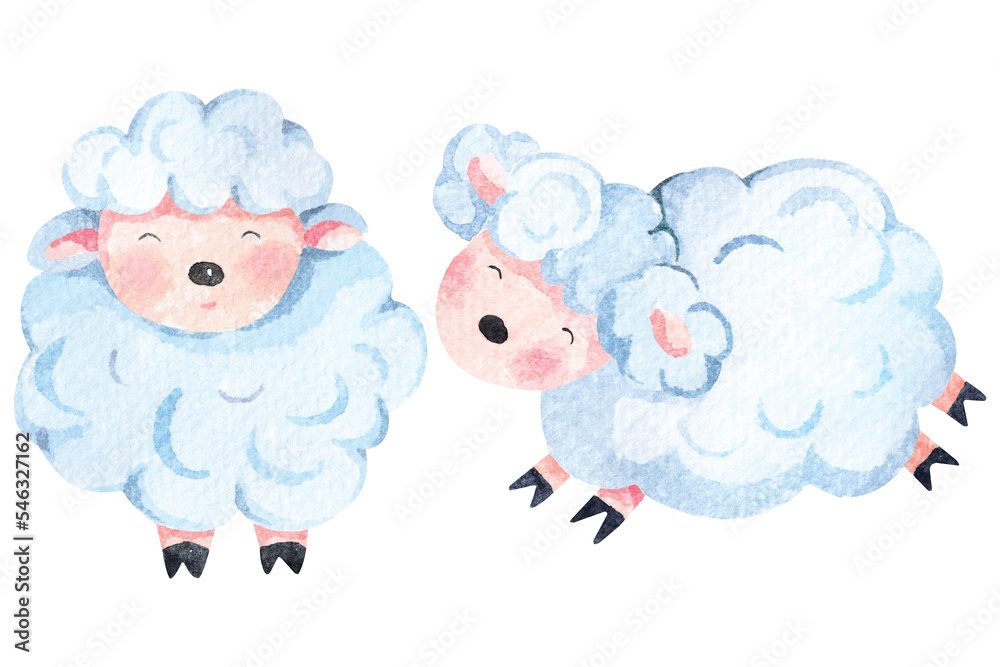 Cartoon cute sheep painted in watercolor.Lamb illustration.Farm animals.Isolated on white background.Suitable for children. Cartoon cute sheep painted in watercolor.Lamb illustration.Farm animals.Isolated on white background.Suitable for children.