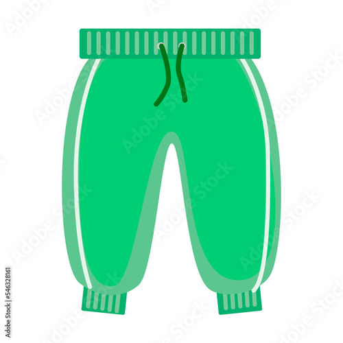 Green sweatpants for male child, summer or spring clothes isolated on white background. Casual and formal clothes for boys vector illustration.Fashion, clothing concept
