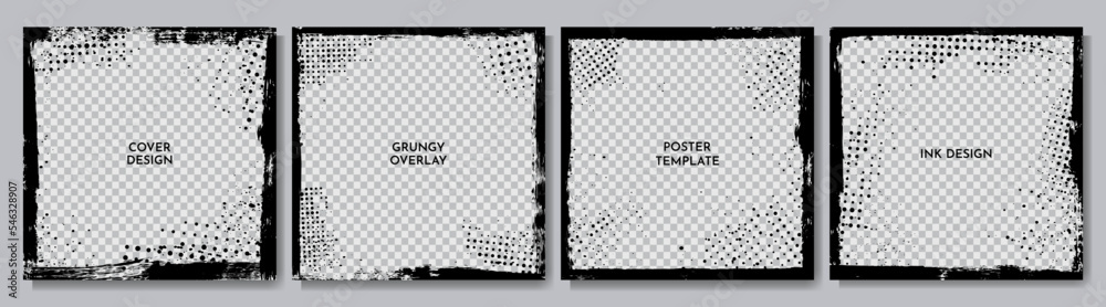 Vector grunge overlay. Hand drawn abstract frame set. Ink brush strokes mess. Design for social media template, web banner, blog post. Banner halftone overlay. Retro vintage background collection