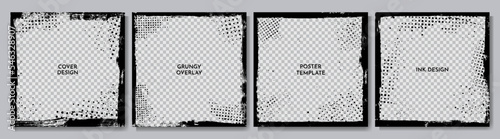 Vector grunge overlay. Hand drawn abstract frame set. Ink brush strokes mess. Design for social media template, web banner, blog post. Banner halftone overlay. Retro vintage background collection