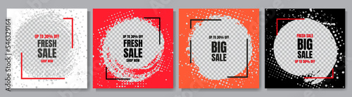 Vector grunge overlay. Hand drawn abstract frame set. Circle ink brush strokes mess. Design for social network, web banner, blog post. Banner overlay. Retro background collection. Halftone dots