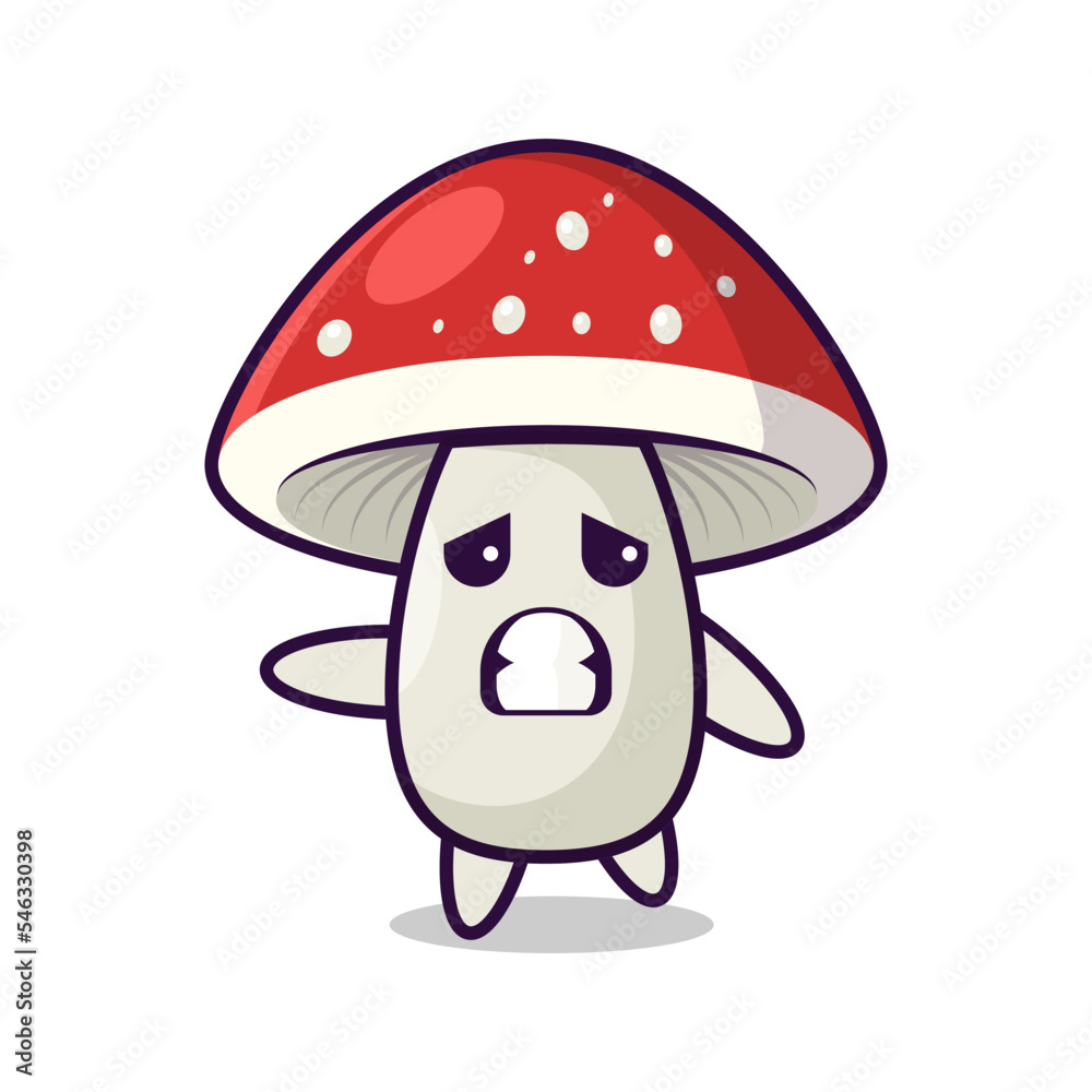 Cartoon sad mushroom with red cap Cartoon sad mushroom with red cap