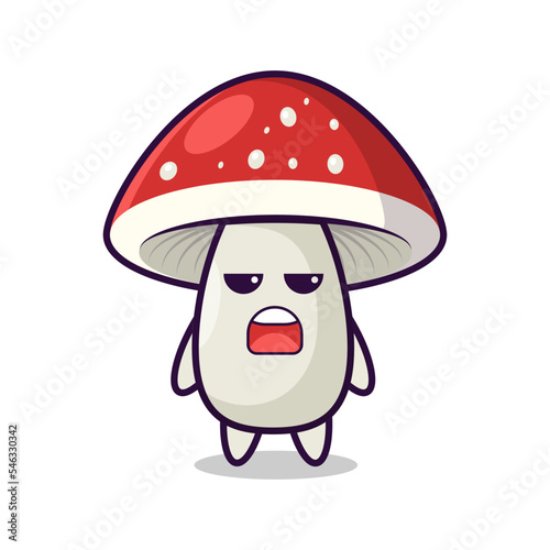 Cartoon sad mushroom with red cap