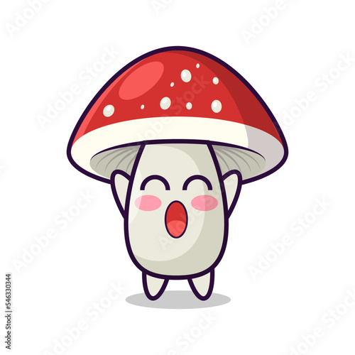 Cartoon shy mushroom with red cap