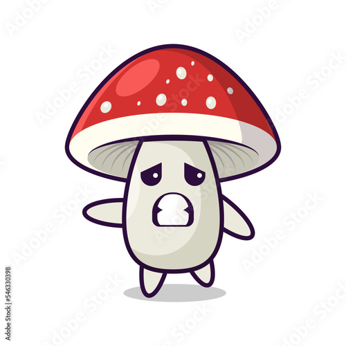 Cartoon sad mushroom with red cap