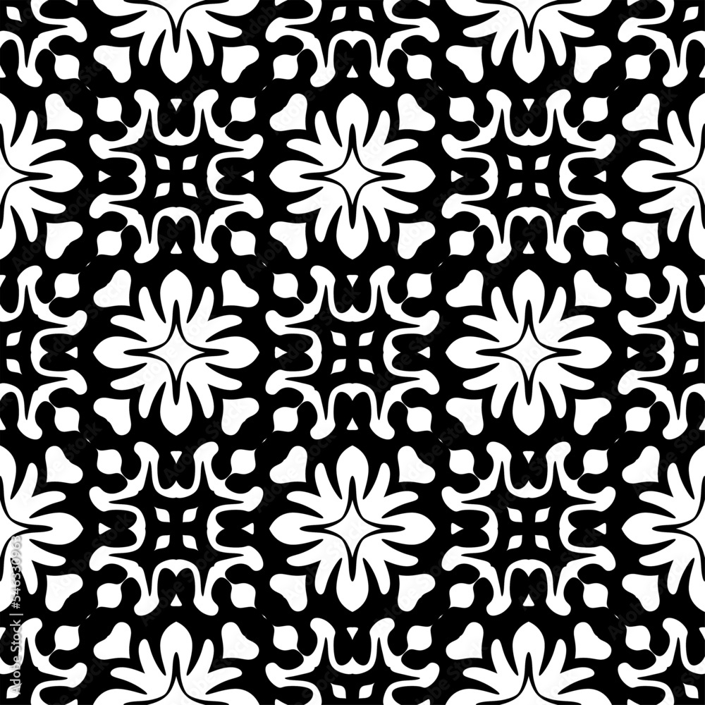 seamless pattern with flowers, vector image with black and white background