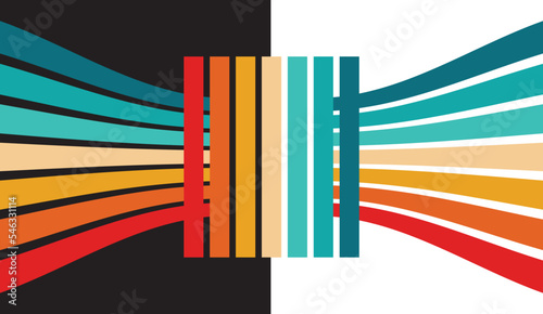Retro Rainbow Abstract Background, Vintage 70s Rain Bow Arch Vector Illustration, 1970s Multicolor Party Rainbow