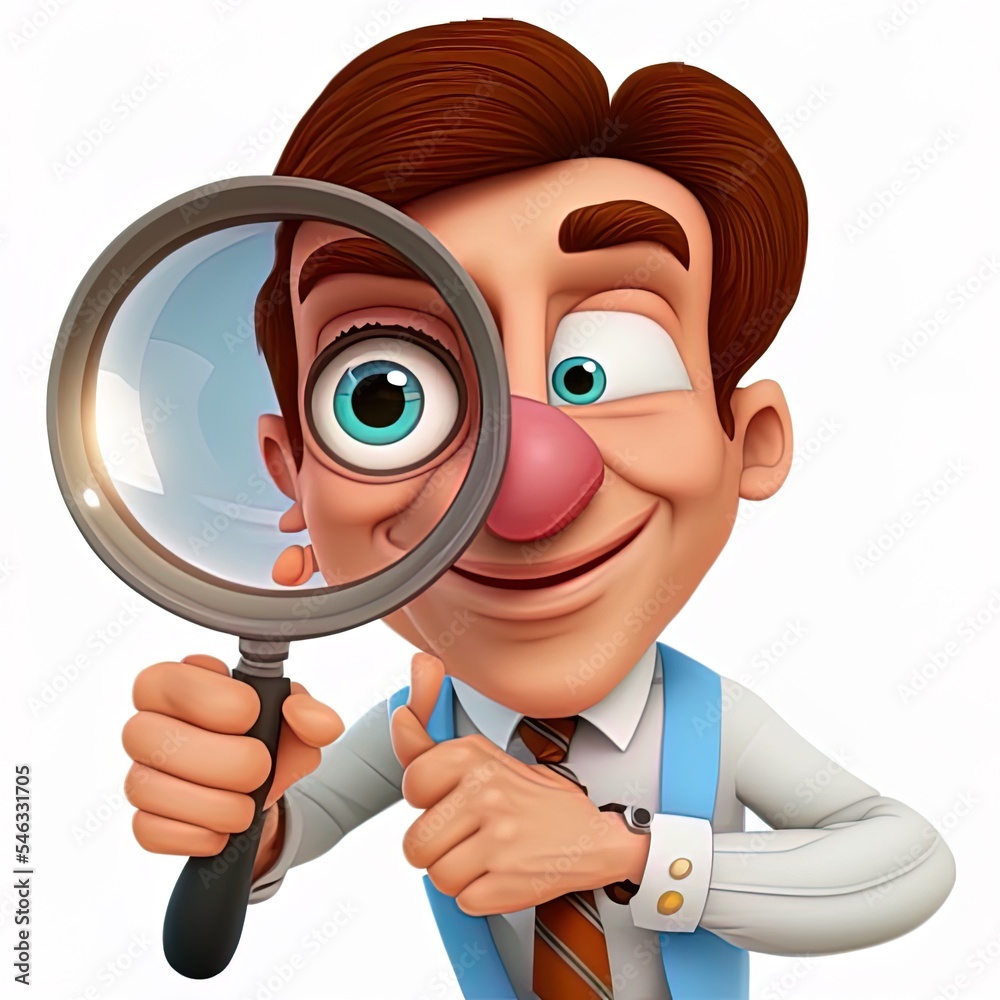 3d render. Search icon. Cartoon character hand holds big magnifying glass lens. Business of science clip art isolated on white background 3d render. Search icon. Cartoon character hand holds big magnifying glass lens. Business of science clip art isolated on white background